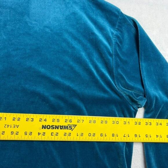 Woman Within Blouse Top 3X Velour Blue Green Three Quarter Sleeves Pullover - Picture 4 of 7